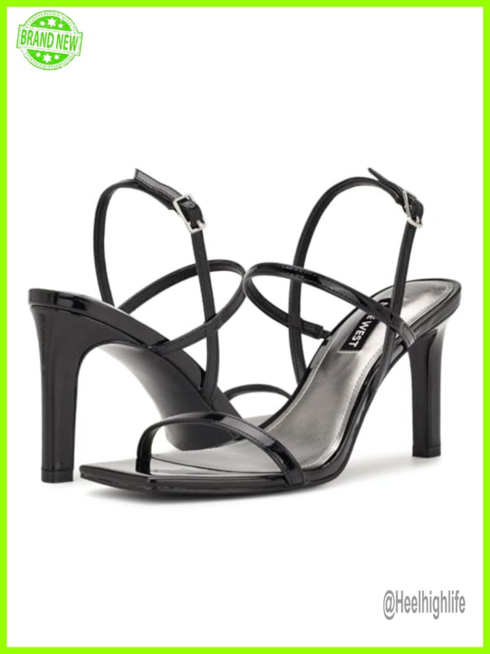 Nine West Olah Faux Leather Square Toe Slingback Block Heel Dress Sandals